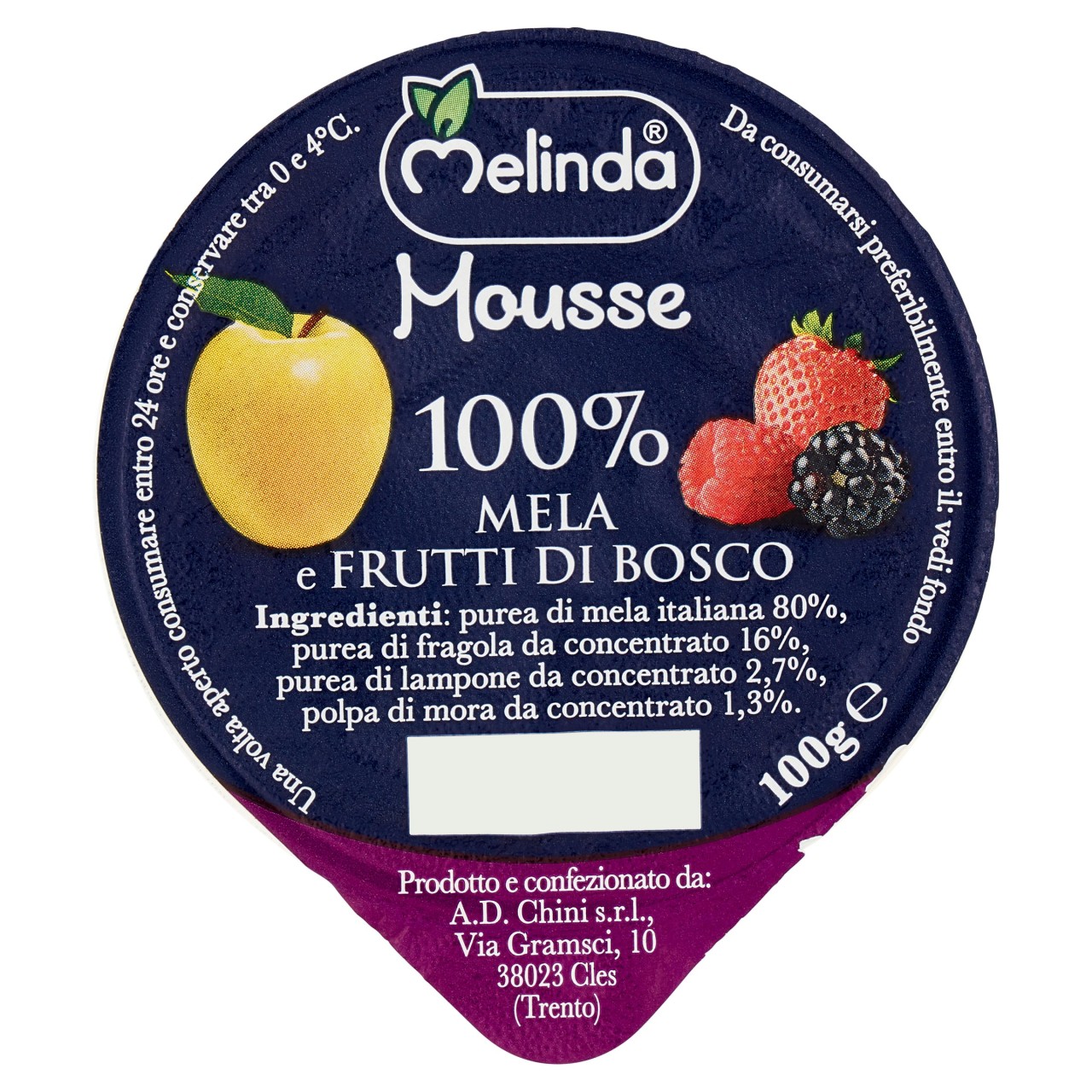 Melinda Mousse 100% Mela e Frutti di Bosco 100 g