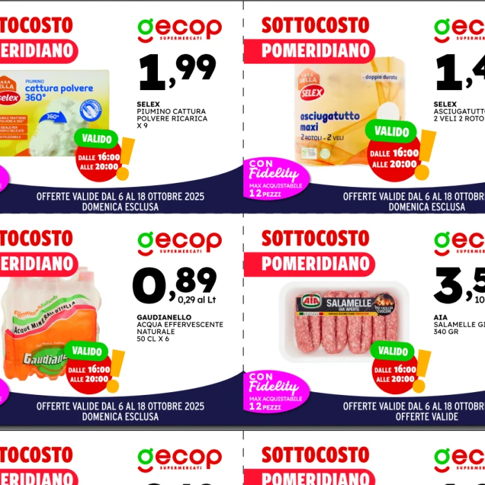 SOTTOCOSTO POMERIDIANO dal lunedì al sabato dalle 16:00 alle 20:00